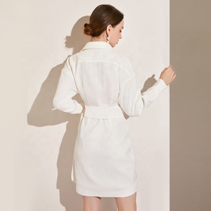 Las mujeres ropa Casual con cuello en V cinturón abrigos <span class=keywords><strong>vestido</strong></span> de camisa de manga larga <span class=keywords><strong>Oficina</strong></span> vestidos para damas - Product Image 3