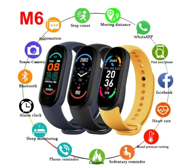 for Xiaomi Android IOS Smart Watch Heart Rate Fitness Tracking Blood Pressure Monitor Smart Band M6 Smart Watch Sports Bracelet