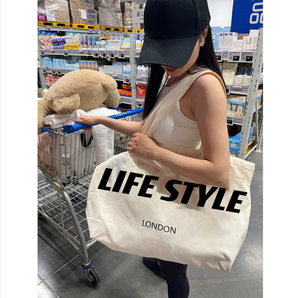 Sac fourre-tout en toile de coton uni, grand format, robuste, avec poche et fermeture éclair, pour les courses, avec logo imprimé personnalisé - Product Image 1