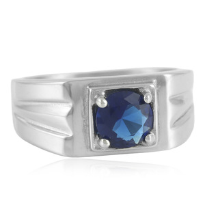 Women's Geometric Blue Gemstone Ring Prong Setting Stainless Steel Fashion Jewelry Gift - Product Image 4