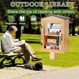 Caja de libros de biblioteca de madera <span class=keywords><strong>para</strong></span> exteriores con almacenamiento <span class=keywords><strong>para</strong></span> libros, macetas y macetas de arte alimenticio <span class=keywords><strong>para</strong></span> escuelas y vecindarios comunitarios - Product Image 6