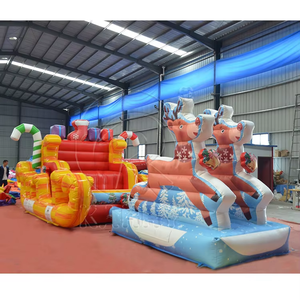 Commercial Pvc Inflatable Santa Sleigh Selfie With Reindeer Santa's Christmas Bounce House for Party Decoration Air Bouncy - Product Image 1