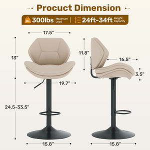 Taburete de Bar Ergonómico y Moderno de Cuero PU para Exteriores, Altura Ajustable, Cojín de Doble Capa, Giratorio, Multiusos, para Cocina - Product Image 4
