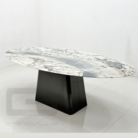 Meubles Gainsville Meubles de maison légers de luxe de forme ovale avec plateau en pierre Table à manger moderne en acier inoxydable Ensemble de table à manger