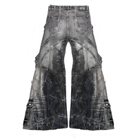 Jean cargo personnalisé en denim délavé, coupe évasée très ample, jambes larges pour homme