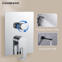 Robinet de douche encastré mural à effet pluie, mitigeur 3 voies en laiton avec jets de massage pour hôtels et appartements