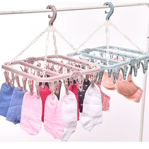 Séchoir pliant multifonctionnel avec 32 pinces, <span class=keywords><strong>cintre</strong></span> simple en plastique pour vêtements d'adultes, <span class=keywords><strong>sous</strong></span>-vêtements et chaussettes d'enfants - Product Image 1