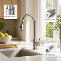 Robinet de cuisine OEM personnalisé à 3 modes avec douchette extractible, mitigeur en acier inoxydable 304 à poignée unique pour appartement
