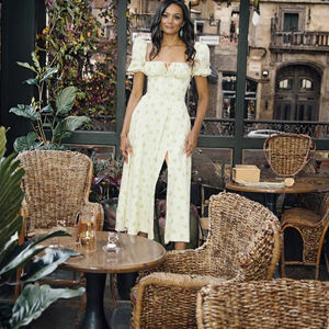 Vestido Midi OEM Personalizado de Verano, Estilo Vintage, de Algodón Tejido, con Mangas Abullonadas, Corte en A, Estampado Floral, Casual, Ecológico, Lavable, con Cintura Natural - Product Image 3