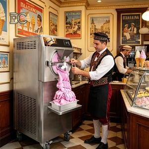 Machine à glaces italiennes commerciale horizontale Mehen, capacité 17L, avec réservoir réglable, fonction Overrun, certifiée CE/ETL - Product Image 1