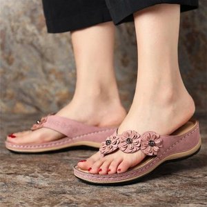 Chaussures décontractées pour femmes en promotion – Sandales de plage souples à talon compensé pour adultes, style rétro, tongs plates - Product Image 3