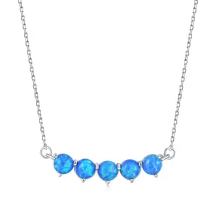 Best Selling Jewelry Products 2023 Sterling Silver 925 Cable Chain White Gold Plated Five Opal Gemstones Necklace For Women