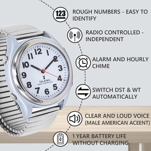 Đồng hồ nói chuyện nguyên tử Unisex với thời gian báo động lớn tự động cài đặt thời gian điều khiển <span class=keywords><strong>radio</strong></span> cho người khiếm thị và người mù - Product Image 4