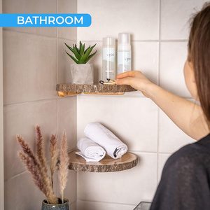 Set di 2 Mensole Angolari Galleggianti <span class=keywords><strong>da</strong></span> Parete in Legno Huashen con Decorazioni in Corteccia, per Esposizione e Stoccaggio - Product Image 5