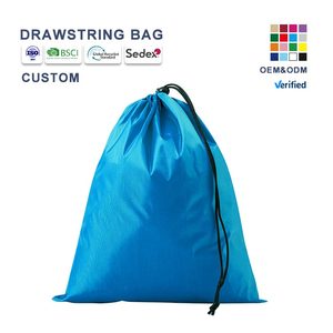 Custom Logo 210D <b>Waterproof</b> Polyester <b>Drawstring</b> Backpack Gym Sack Basketball Marathon Travel Plain Color Bulk Low MOQ OEM Facto - Product Image 1