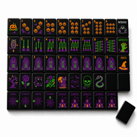 Jeu de Mahjong Américain Personnalisé de Luxe Moderne pour Halloween, Tuiles en Acrylique Noir Brillant, Design Original Effrayant Gravé, OEM ODM Privé