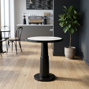 <b>Round</b> Solid Wood Cafe Dining <b>Table</b> Modern Restaurant <b>Side</b> <b>Table</b> with Marble Top Metal Legs Compact for Coffee Shop Bistro - Product Image 3