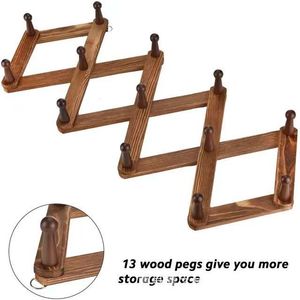 Perchero de pared plegable de madera de 12 pulgadas x 4.3 pulgadas, expandible hasta 42 pulgadas, para almacenamiento en la entrada o la sala de estar - Product Image 4