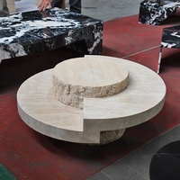 Table basse de luxe moderne extensible en marbre travertin à colonnes cannelées pour salon, hôtel, appartement, villa, chambre à coucher
