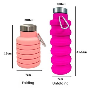 Bouteille d'eau pliable en silicone sans BPA personnalisée |   Bouteille d'eau de sport avec mousqueton |   Visite en plein air adaptée aux adultes - Product Image 5