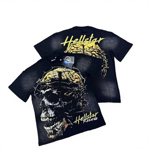 Conjunto de camiseta y pantalones cortos unisex de moda urbana 2026 con estampado digital frontal, forro polar lavado, tejido de punto con calavera, 100% algodón, ajuste holgado - Product Image 1
