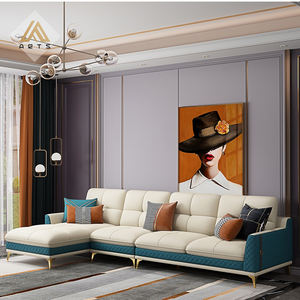 مصنع صيني فاخر عالي الجودة على شكل حرف L جلد إيطالي مقطعي لغرفة المعيشة لون أخضر - Product Image 3