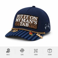 Nouvelle conception personnalisée, broderie 3D, casquette de baseball Oxford sportive à pois léopard, casquette snapback rayée rose, breloques chaîne dorée