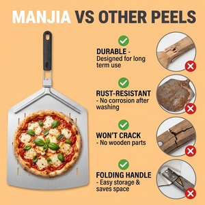 Manjia Espátula Plegable Cuadrada Extra Grande de 15 Pulgadas para <span class=keywords><strong>Pizza</strong></span> con Mango de Goma, Pala para <span class=keywords><strong>Pizza</strong></span>, Paleta para Transferir Pasteles, Bandeja Elevadora de Repostería - Product Image 3