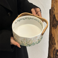 Corbeille à fruits portable en porcelaine, motif végétal pastoral rétro haut de gamme, style luxe léger, pour table basse et plateau de thé de l'après-midi