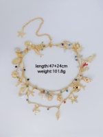 Exquis océan thème coquille conque étoile de mer hippocampe poisson perle corail pendentif multicouche collier fête quotidien cadeau accessoires