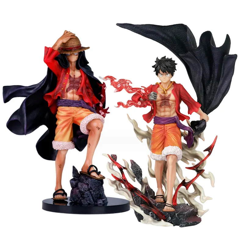 Figura de ação Anime One Pieces DXF Wano País Chapéu De Palha Luffy Manto Preto PVC Anime Figura Modelo Brinquedos Figuras de Ação