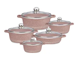 10 cái không dính Die Cast Cookware Set nhôm đồ nấu nướng với kính nắp, sử dụng chung cho gas và cảm ứng