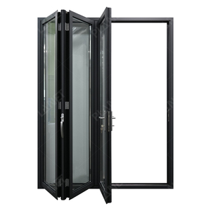 Puerta <span class=keywords><strong>de</strong></span> Vidrio Plegable <span class=keywords><strong>de</strong></span> Aluminio con Rotura <span class=keywords><strong>de</strong></span> Puente Térmico, Acabado Negro Mate, Personalizada, Puerta Corredera <span class=keywords><strong>de</strong></span> Vidrio para Balcón - Product Image 1
