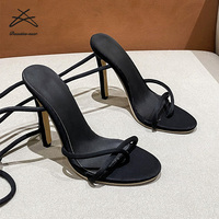 Sandales à talons hauts pour femmes de grande taille, sexy, design simple, couleur bonbon, sangle croisée, bout pointu ouvert, sandales pour femmes, chaussures à talons