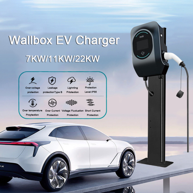 7KW 11KW 22KW Smart AC EV Charging Station RFID CCS2 EV Fast Charger OCPP1.6j EV AC Floor Mounted Charger Station With App