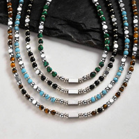 Collier personnalisé en acier inoxydable avec perles de malachite, obsidienne et turquoise, bijoux pour femmes et hommes, chaînes superposées style hip-hop