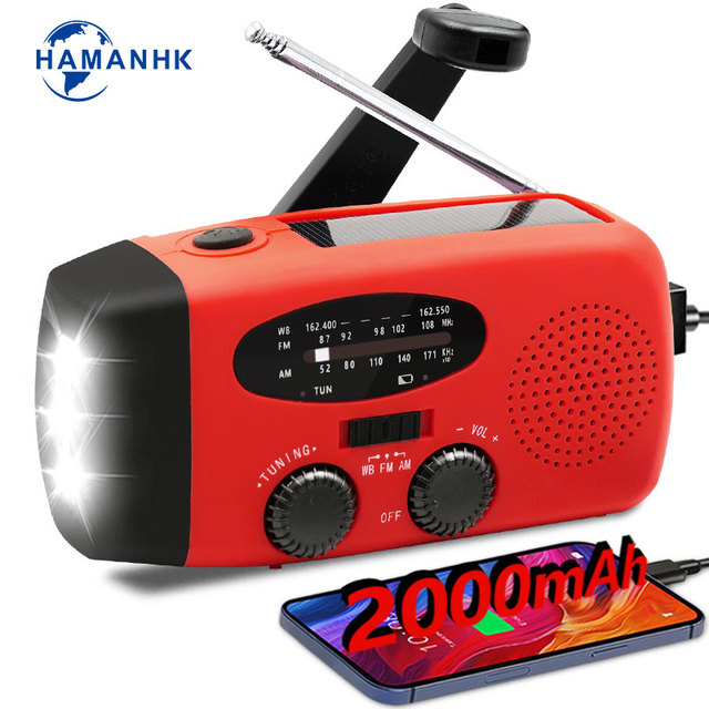 Small Fm Radio Portable Digital Weather Radio Solar 2000mah With Flashlight Hand Crank Charging Solar Power Bank Emergency Radio