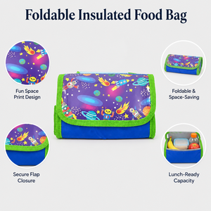 Bolsa de Almuerzo de Cuero <span class=keywords><strong>Framan</strong></span>, Aislada, a Prueba de Fugas, Suave y Moderna, con Nombres, Diseño Plegable, Patrón de Espacio y Robots - Product Image 5