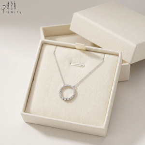 High Quality Wholesale Round Design Minimalist Link Chain Necklace Fine Jewellery 18K Solid White Gold Diamonds Pendant Necklace - Product Image 6