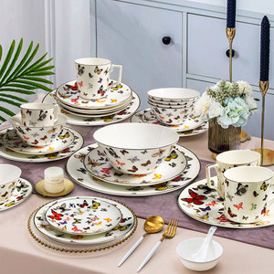 Restaurant Designer Luxe Blanc Papillon Motif Céramique Assiettes Bols Vaisselle Porcelaine Dîner Vaisselle Ensembles Vaisselle Ensembles - Product Image 4