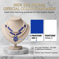 Collier Pendentif Personnalisé en Acier Inoxydable Plaqué Or 18K, Style Sororité Grecque, Bleu Royal, Cristal et Perle Blanche, Charmant