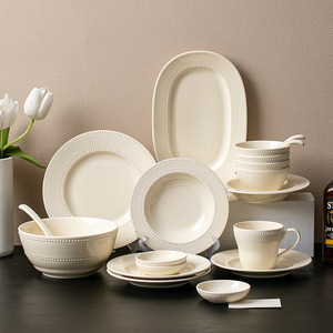 Assiette en porcelaine élégante pour steak, pâtes, <span class=keywords><strong>petit</strong></span>-déjeuner, dessert, vaisselle de table en céramique pour la maison <span class=keywords><strong>et</strong></span> l'hôtel, ensemble de bols blancs - Product Image 1