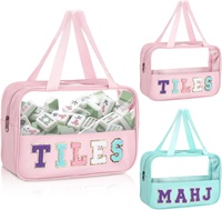 Pochette de rangement transparente en PVC grande capacité, avec lettres brodées, pour accessoires de mahjong, trousse de toilette de voyage et cosmétiques