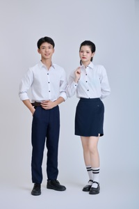 Tela elástica tejida vietnamita FMF estudiante blanco camisa de manga larga niños secundarios niñas (azul marino) - Product Image 3