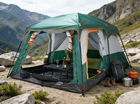 Tenda Camping Keluarga Besar Portabel 8-12 Orang, Mudah Dipasang, 2 Kamar Tidur 1 Ruang Tamu, Bernapas, Tempat Berlindung Luar Ruangan, Empat Musim