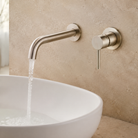 Robinet de lavabo mural encastré en nickel brossé, mitigeur rond à levier unique chaud/froid en laiton massif pour salle de bain