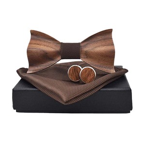 Ensemble de nœuds <span class=keywords><strong>papillon</strong></span> et boutons de manchette vintage en <span class=keywords><strong>bois</strong></span> réglables pour hommes - Product Image 1