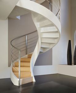 <span class=keywords><strong>Escalier</strong></span> flottant moderne d'intérieur à montante centrale avec marches en <span class=keywords><strong>bois</strong></span> et garde-corps en aluminium - Product Image 1