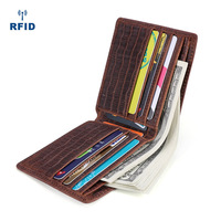Dompet Pendek Kulit Sapi Asli untuk Pria, Dompet Pendek Penahan Kartu Penghalang Rfid untuk Pria