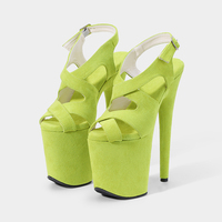 Sandales de soirée pour femmes à talon haut et plateforme, en daim, à bout ouvert, sexy et tendance, 20 cm/8 pouces, pour la danse sur barre